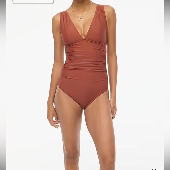 NWT J. Crew Radiant Fushia Roushed V Neck One Piece Bathing Suit Size 4 - Picture 8 of 9